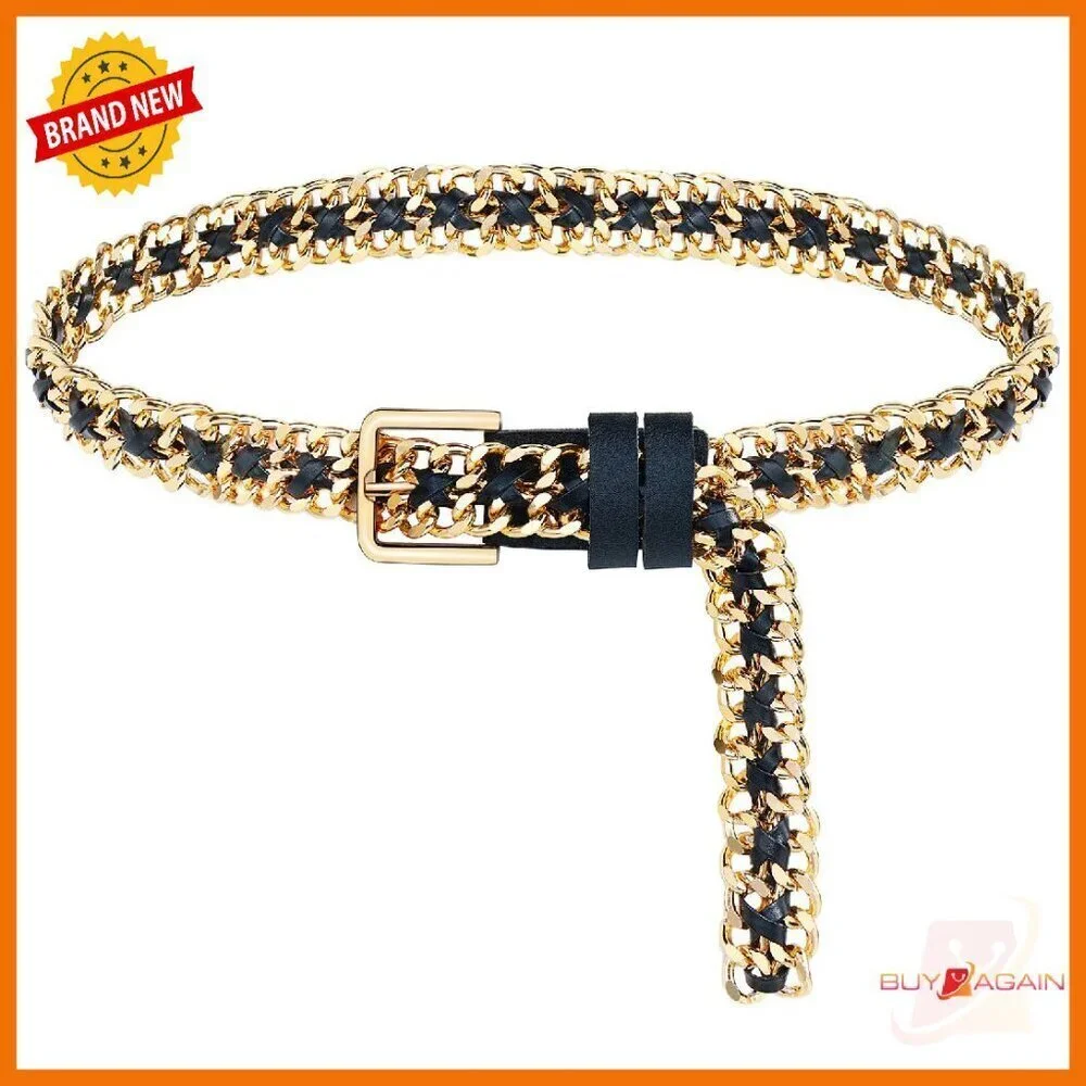 Leather Metal Punk Waist Belt Adjustable Chain Belt Women's Accessory